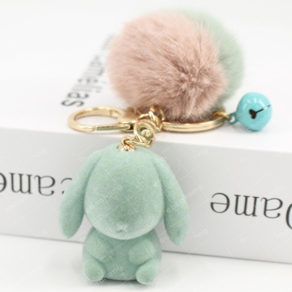 Mint Green Felt Bunny Charm with Pom Pom Keychain - Picture 1 of 10